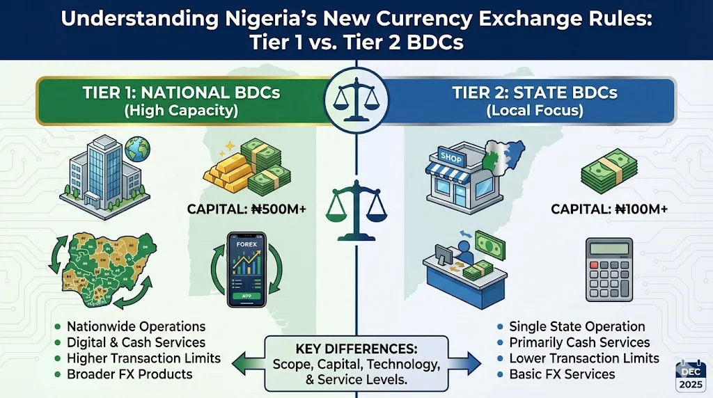 Understanding Nigeria's New Currency Exchange Rules: Tier 1 vs. Tier 2 BDCs